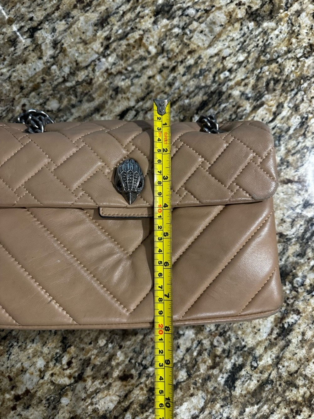 Kurt Geiger London Quilted Tan Leather Shoulder Bag with Chain Strap - Picture 16 of 16